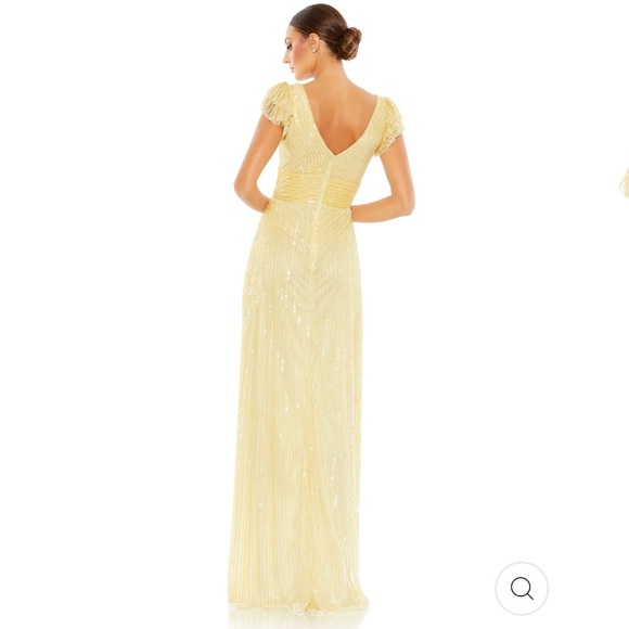 NWT Mac Duggal #5646 Embellished Butter Yellow Flutter Cap Sleeve A-Line Gown - Picture 3 of 11